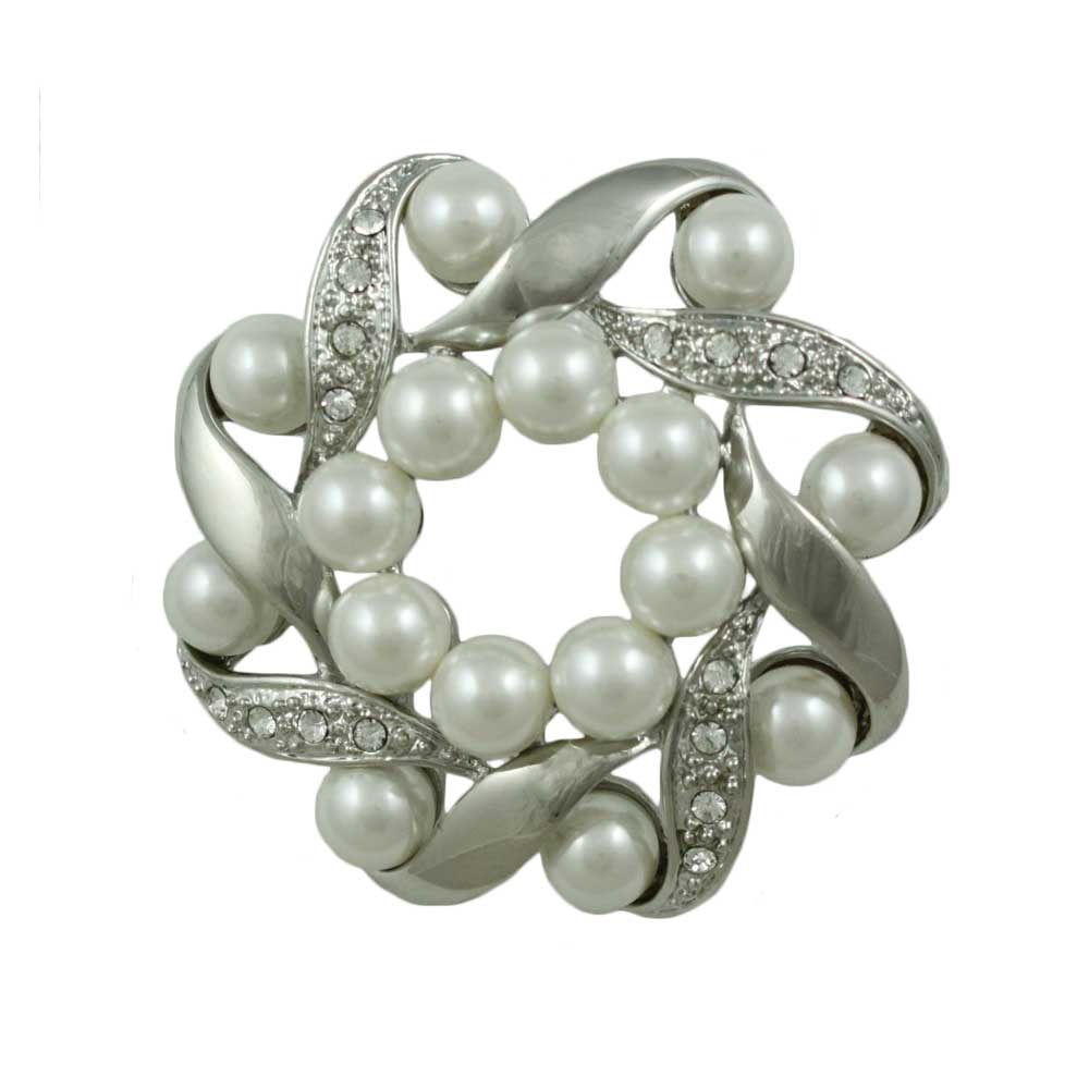 Lilylin Designs Silver and Crystal Wreath with White Pearls Brooch Pin