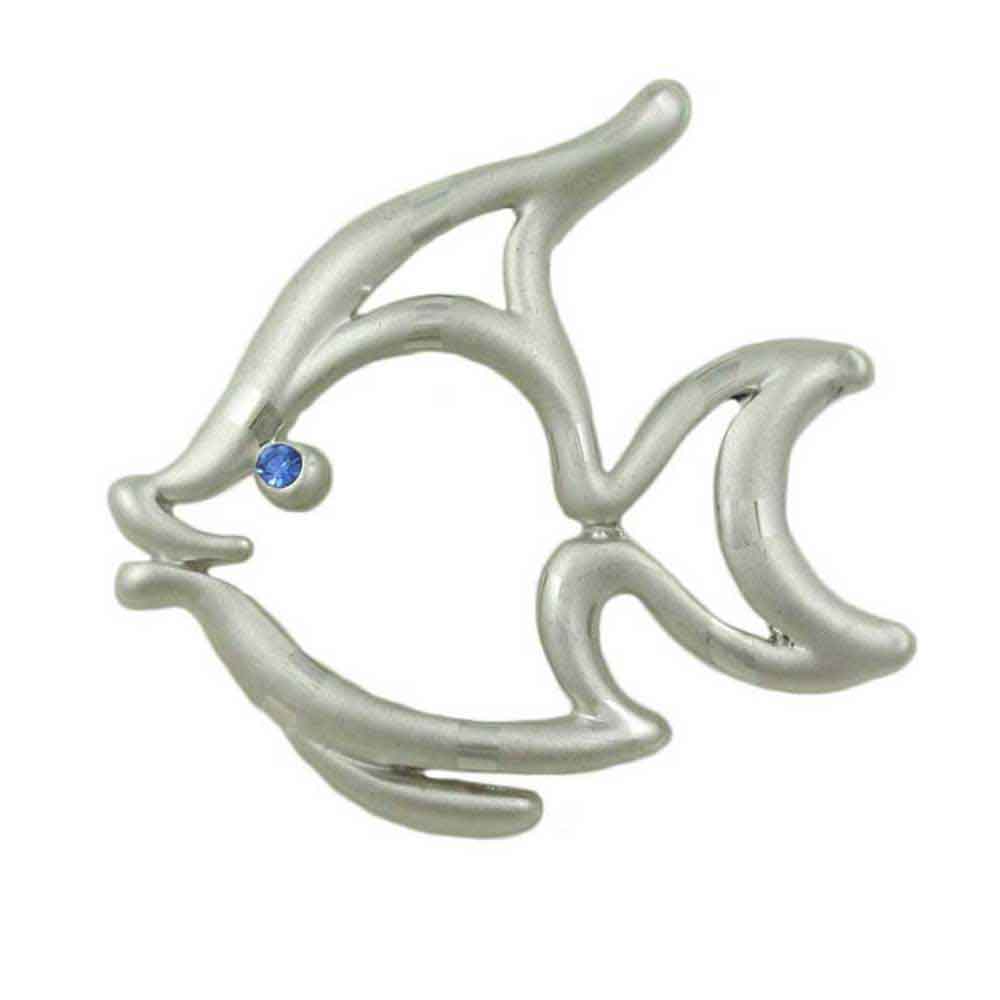 Lilylin Designs Frosted Silver-tone Open Fish with Blue Eye Brooch Pin