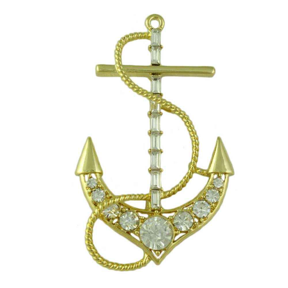 Gold-plated Crystal Anchor with Clear Baguettes Brooch Pin - Lilylin Designs