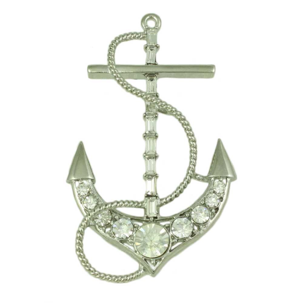 Lilylin Designs Silver Crystal Anchor with Clear Baguettes Brooch Pin