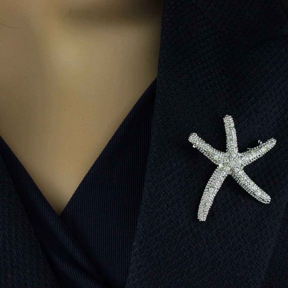Silver - tone with Clear Crystals Starfish Brooch Pin - PRS121 - Lilylin Designs