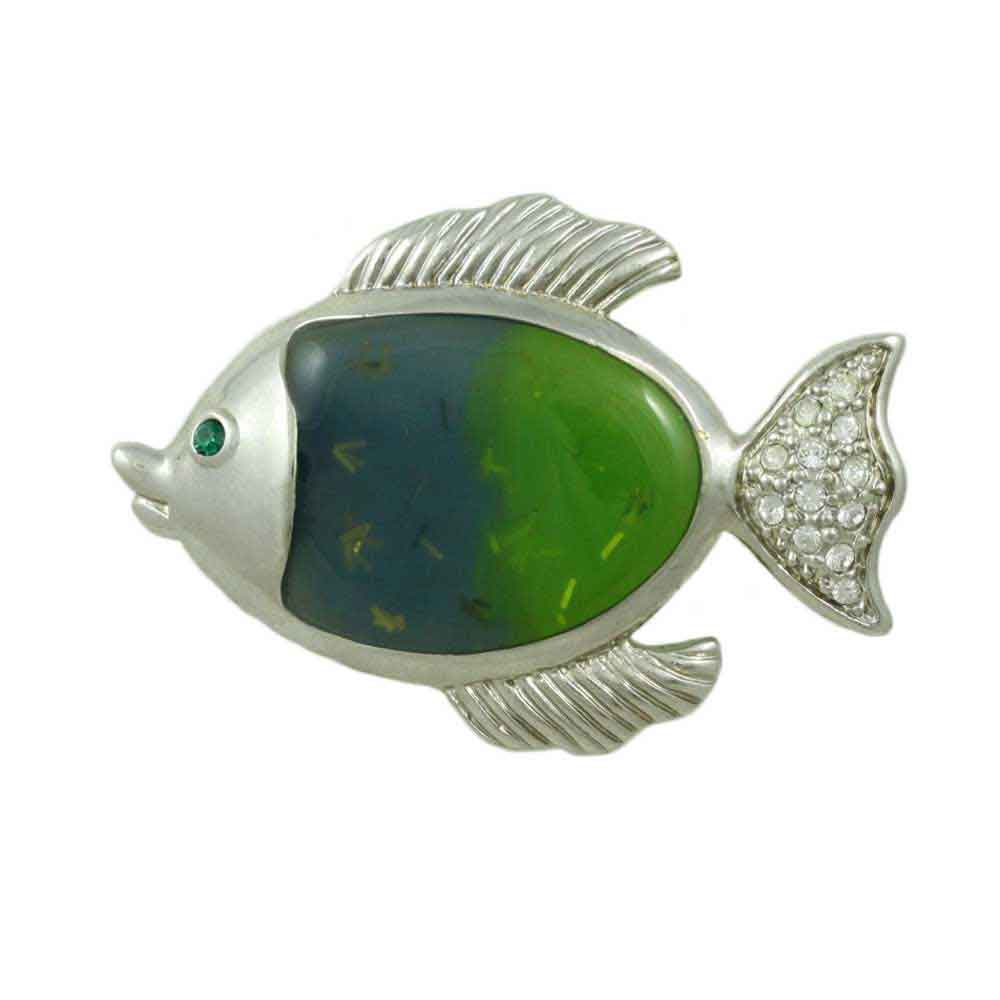 Lilylin Designs Blue Green Fish with Clear Crystals Brooch Pin