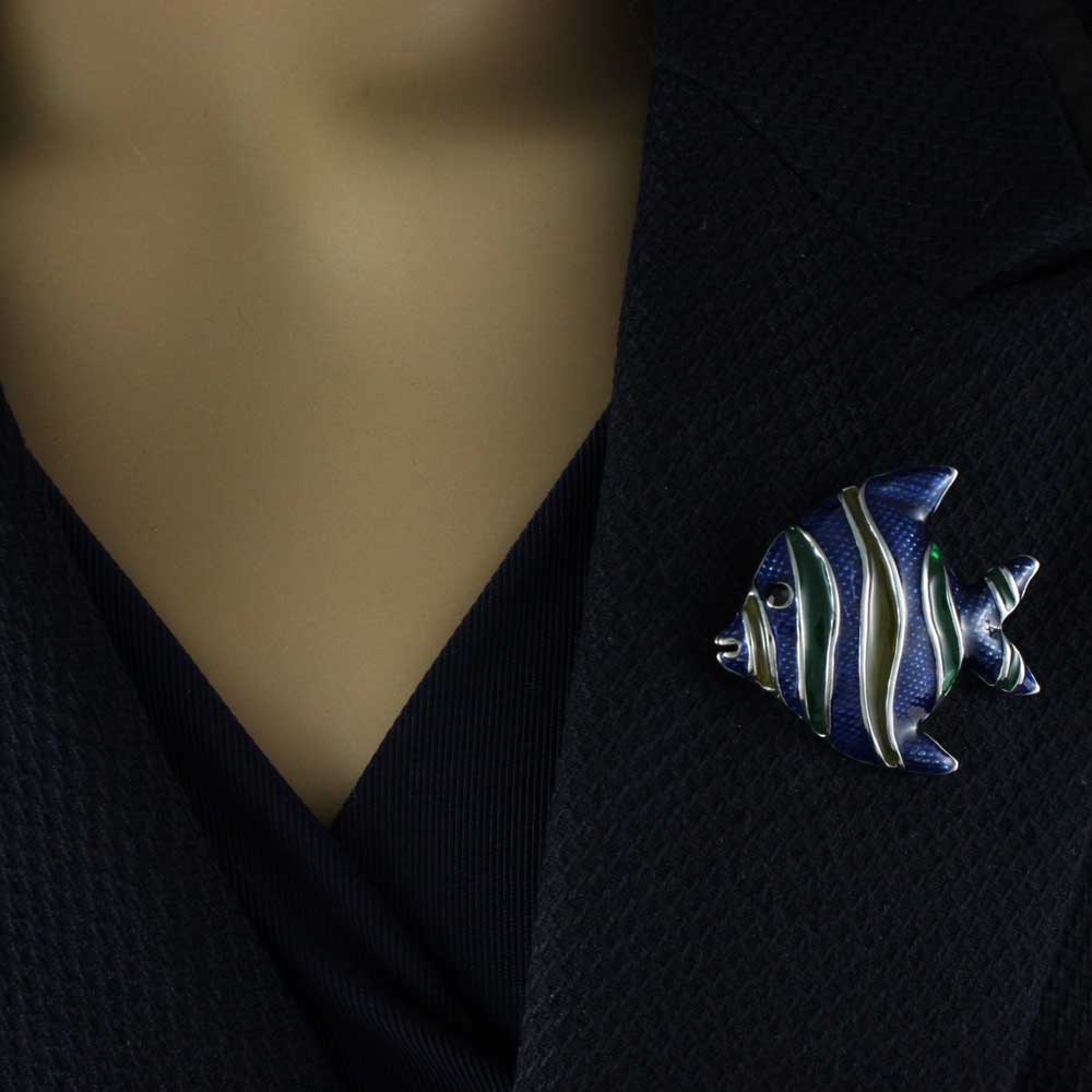 Dark Blue, Yellow, and Green Enamel Angelfish Brooch Pin - PRS502 - Lilylin Designs