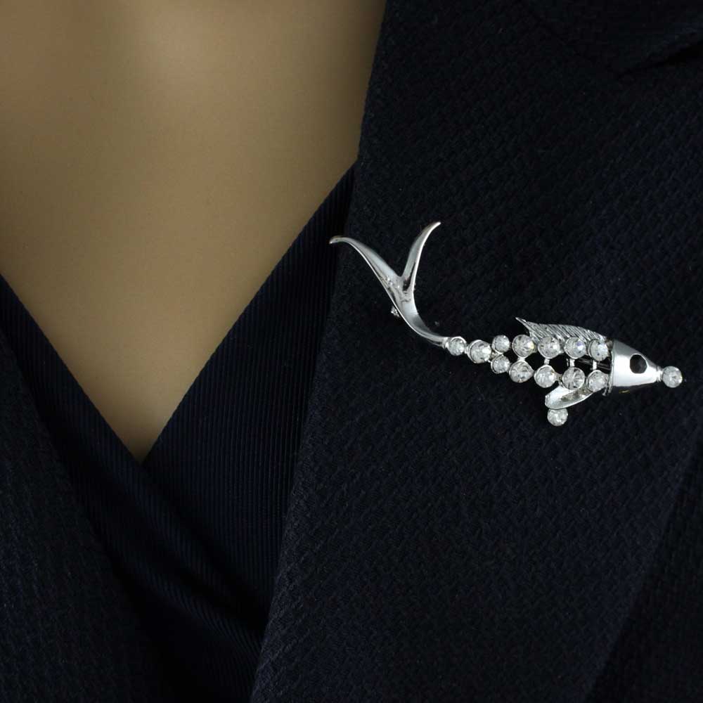 Bony Fish with Clear Crystals Jewelry Brooch Pin - PRS512 - Lilylin Designs