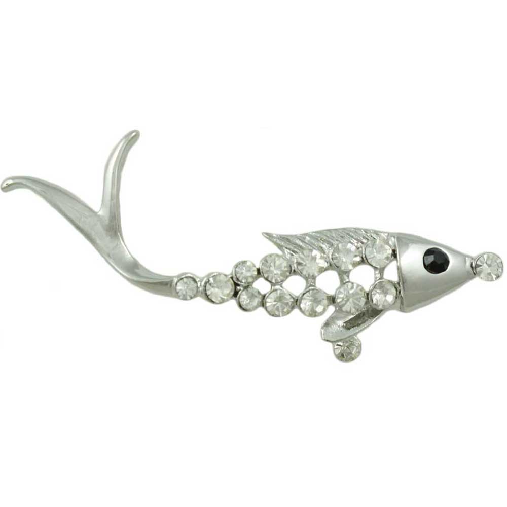 Lilylin Designs Bony Fish with Clear Crystals Jewelry Brooch Pin