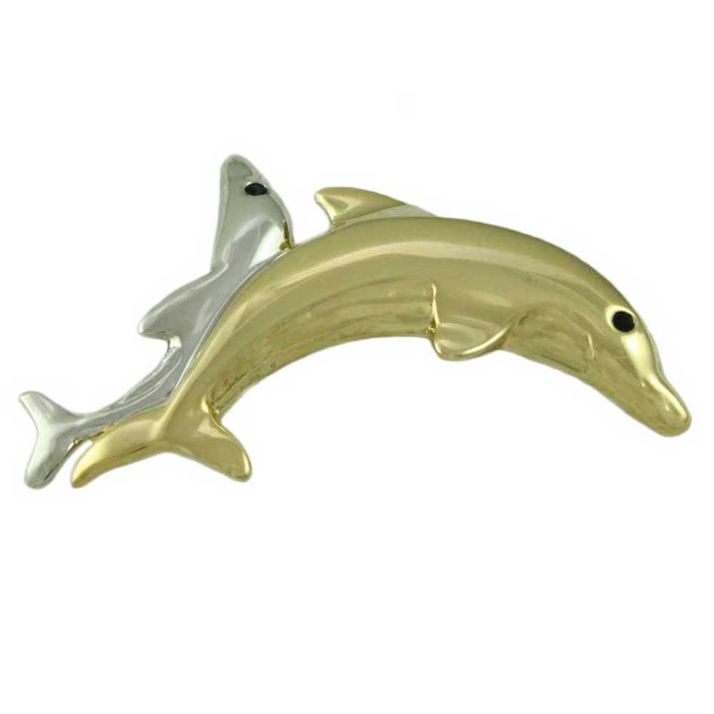 Lilylin Designs Gold and Silver Piggyback Dolphins Brooch Pin