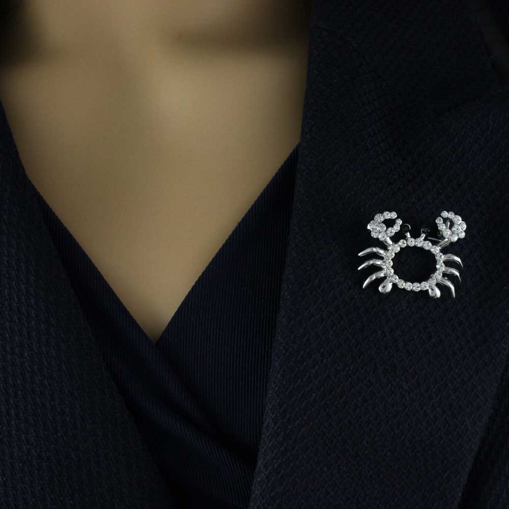 Small Crystal Crab with Black Eyes Brooch Pin - PRS722A - Lilylin Designs