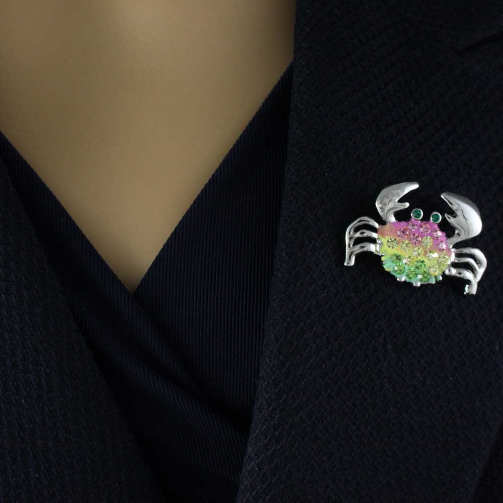 Small Pastel Enamel and Crystal Crab Brooch Pin - PRS914 - Lilylin Designs