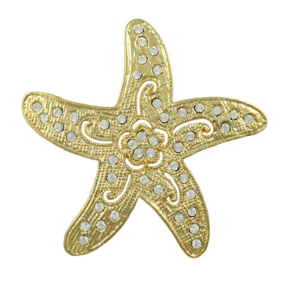 Lilylin Designs Gold Starfish with Clear Crystals and Flower Pin