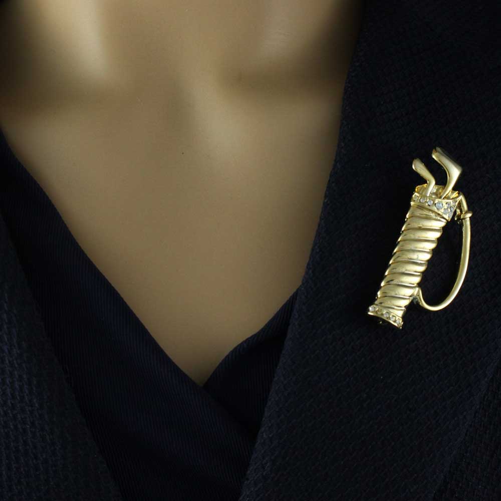 Gold and Crystal Twisted Golf Bag with Golf Clubs Pin - PRT355 - Lilylin Designs