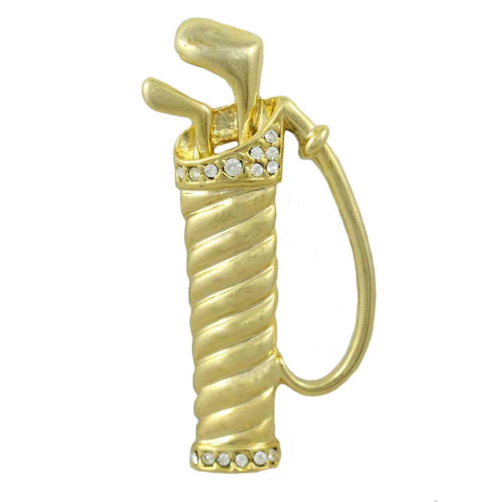 Lilylin Designs Gold and Crystal Twisted Golf Bag with Golf Clubs Pin