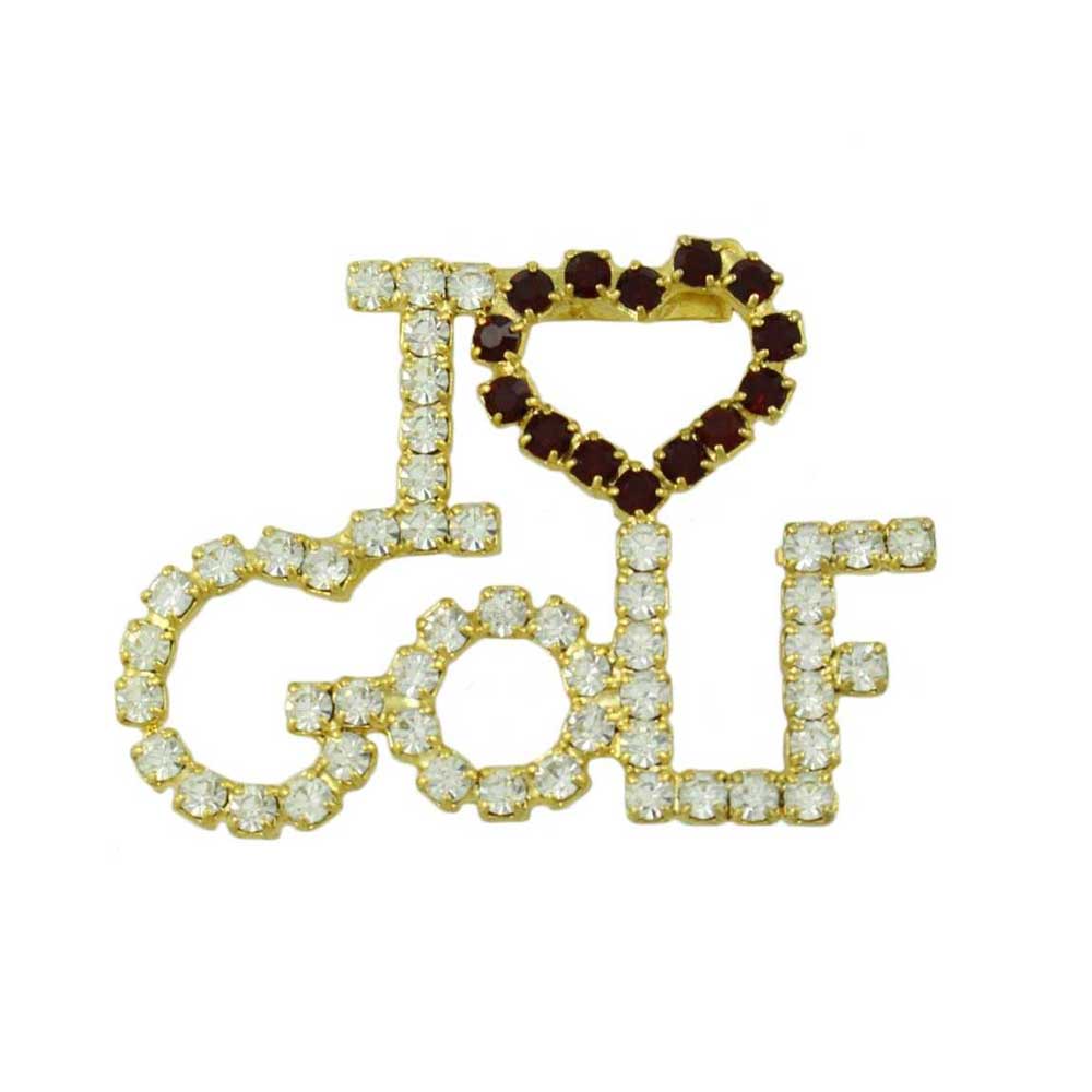 Lilylin Designs Gold-plated Clear and Red Crystal I Love Golf Pin