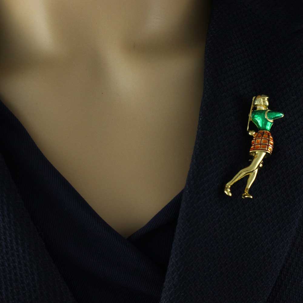 Female Golfer in Green and Orange Brooch Pin - PS526 - Lilylin Designs