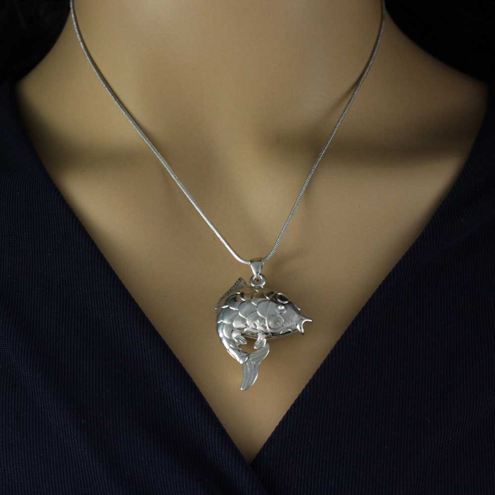 Pink Crystal 3D Fish Pendant on Silver - tone Chain - PT103 - Lilylin Designs