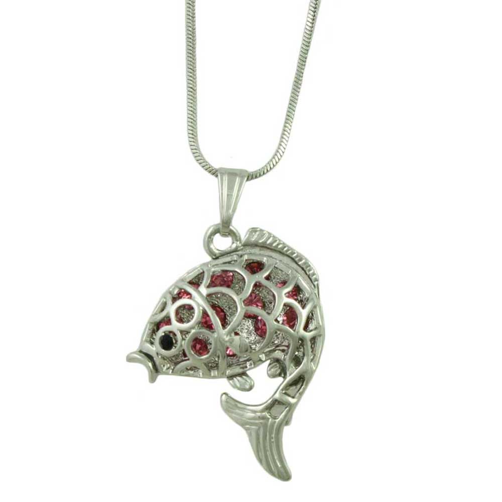 Lilylin Designs Pink Crystal 3D Fish Pendant on Silver-tone Chain