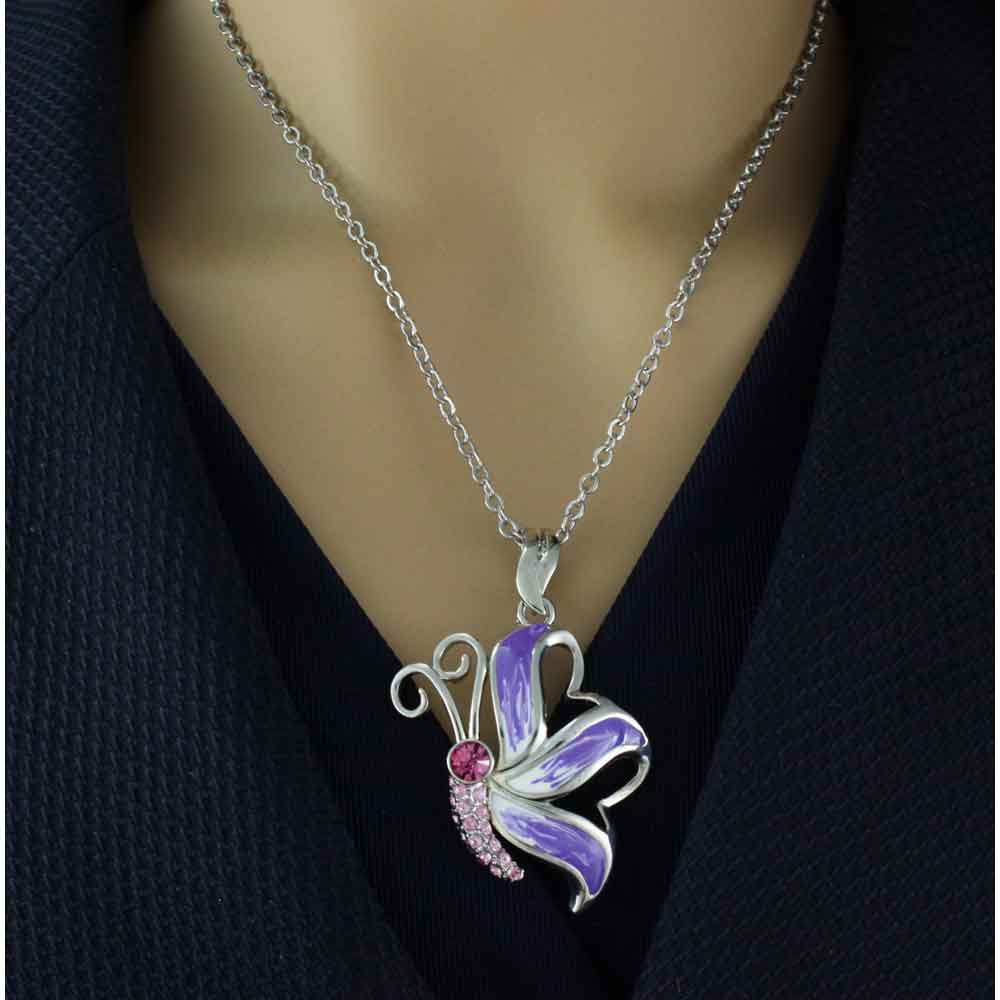 Purple and White Butterfly Pendant on Silver Chain - PT201 - Lilylin Designs