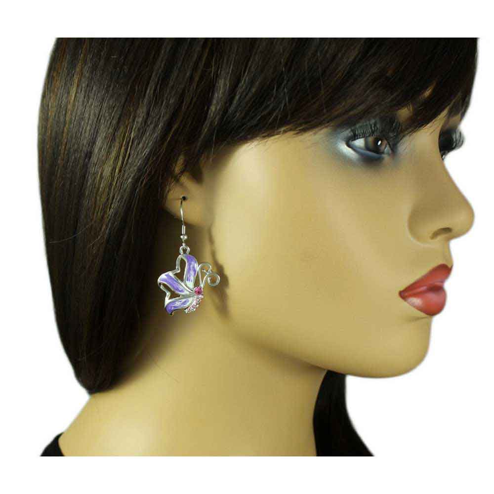 Purple and White Butterfly Dangling Pierced Earring - PT201E - Lilylin Designs