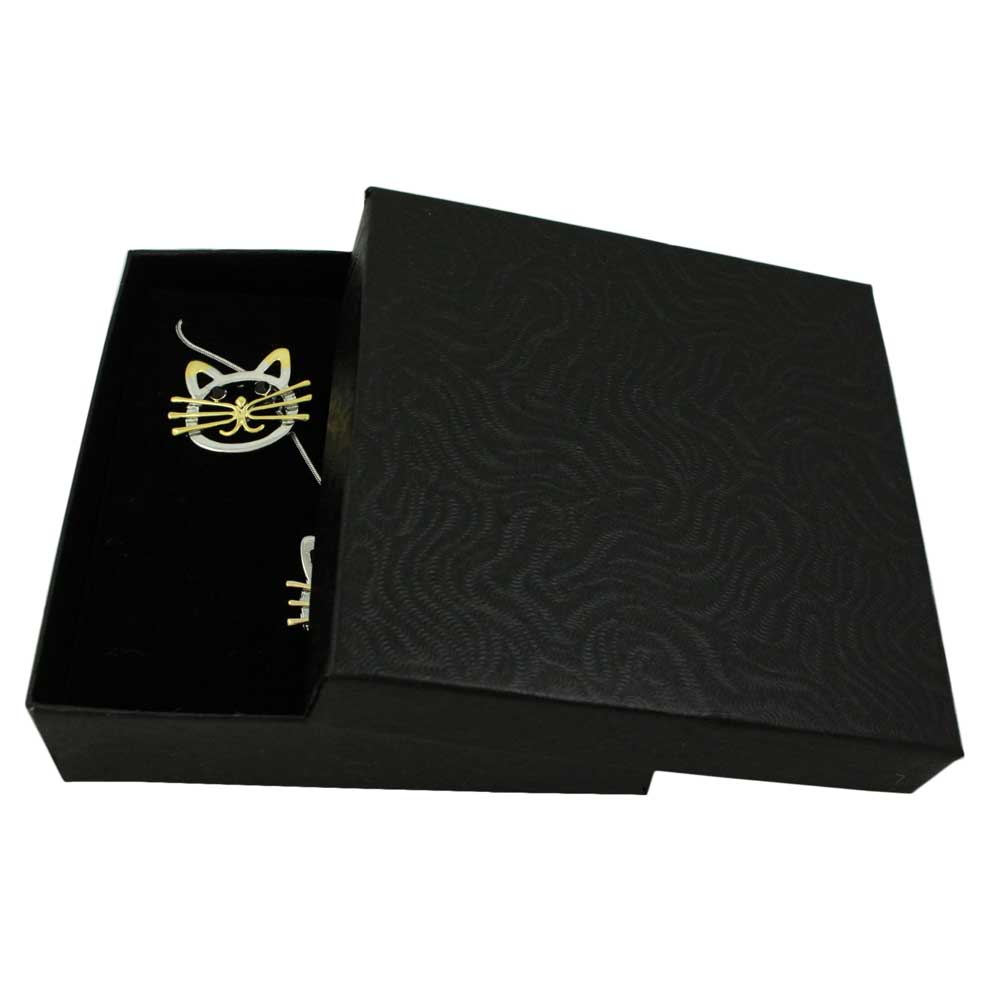 Silver and Gold Cat Head Necklace and Earring Gift Set - PT324BS - Lilylin Designs