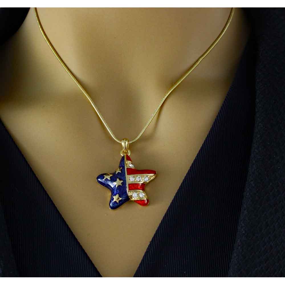 Red White Blue Gold Patriotic Star Pendant with Chain - PT326 - Lilylin Designs