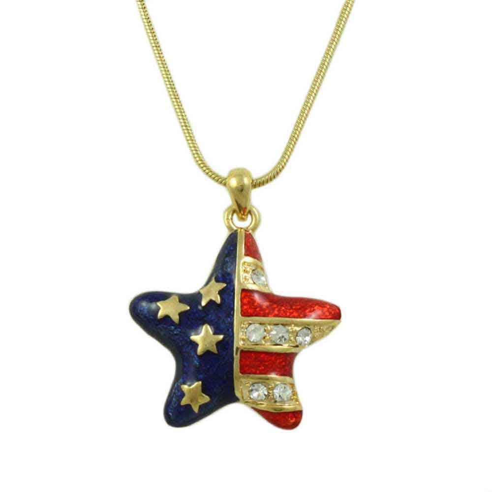 Red White Blue Gold Patriotic Star Pendant with Chain - PT326 - Lilylin Designs