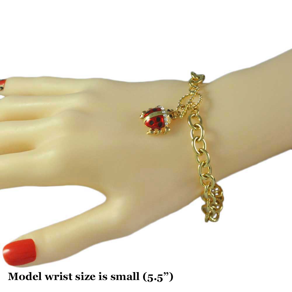 Gold - tone Links with Enamel Ladybug Charm Bracelet - PT327B - Lilylin Designs