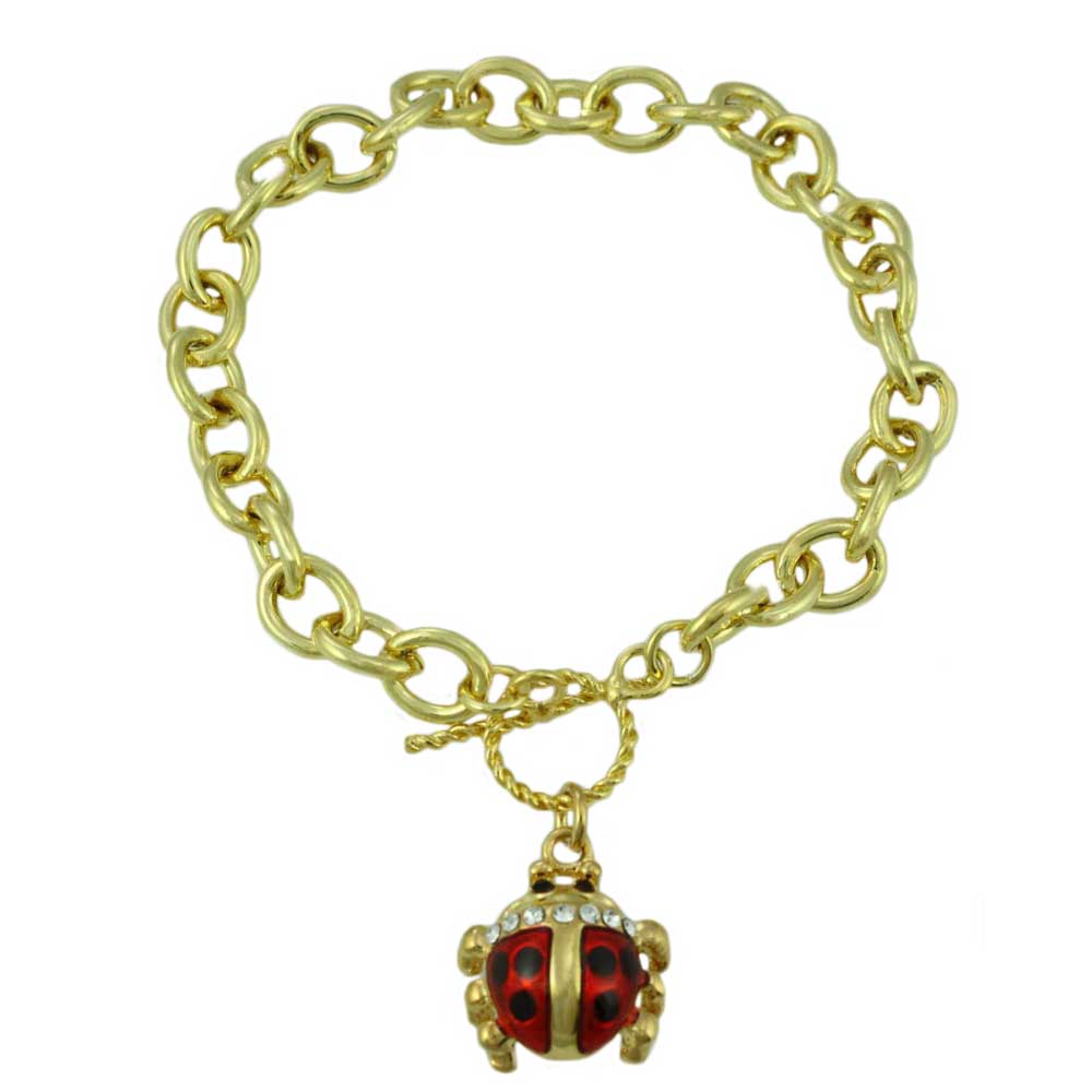Gold - tone Links with Enamel Ladybug Charm Bracelet - PT327B - Lilylin Designs