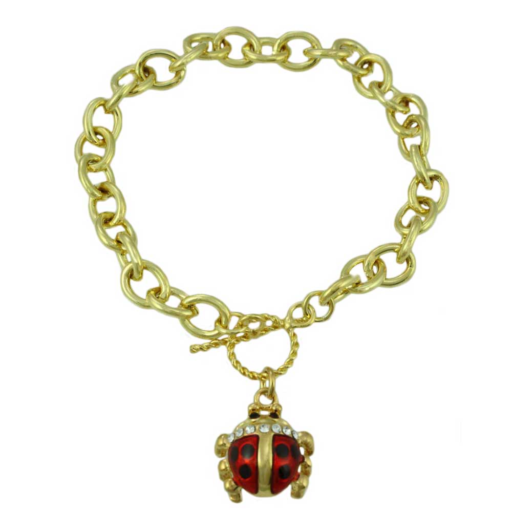 Lilylin Designs Gold-tone Links with Enamel Ladybug Charm Bracelet