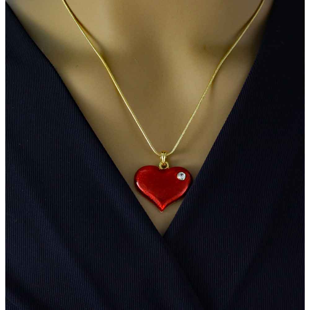 Red Enamel and Crystal Heart Necklace and Earring Set - PT330BS - Lilylin Designs