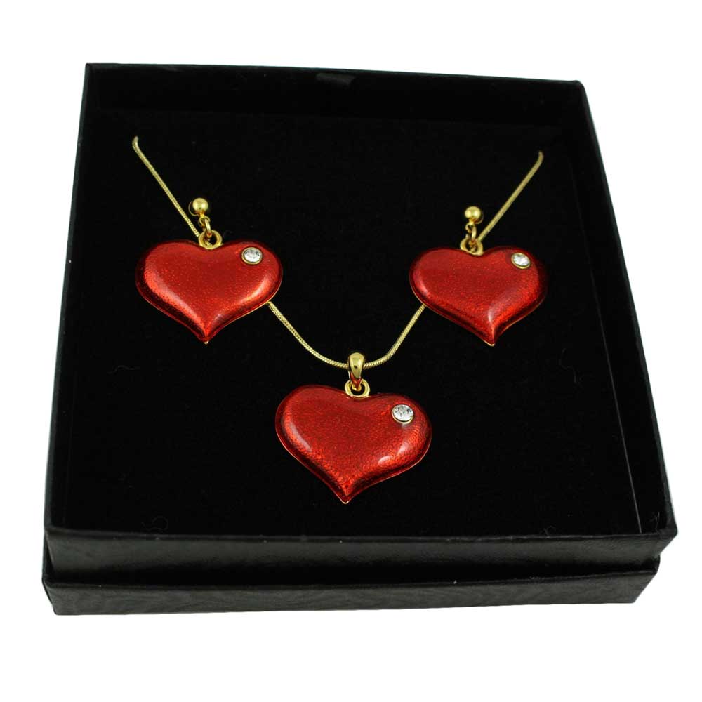Lilylin Designs Red Enamel and Crystal Heart Necklace and Earring Gift Set 