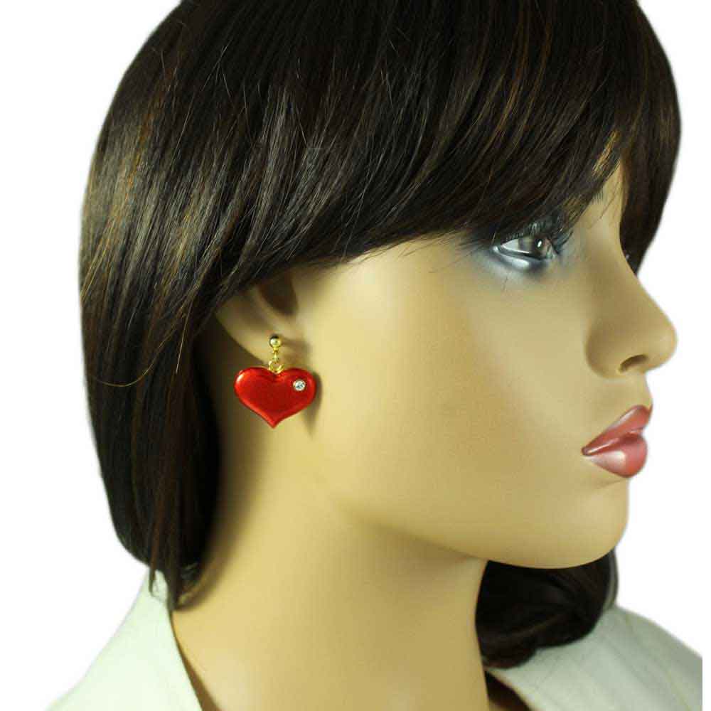 Red Enamel and Crystal Heart Drop Pierced Earring - PT330E - Lilylin Designs