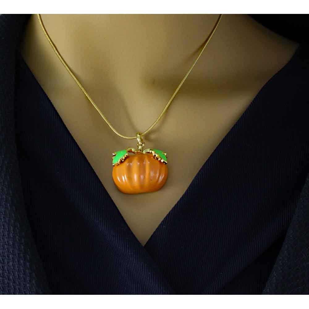 Orange Enamel Pumpkin Pendant with Gold - plated Chain - PT331 - Lilylin Designs