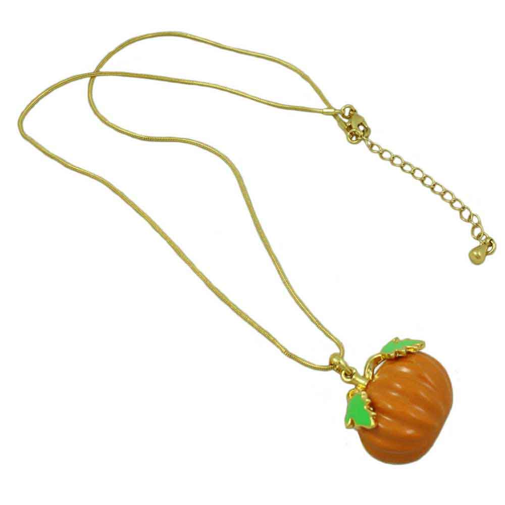 Orange Enamel Pumpkin Pendant with Gold - plated Chain - PT331 - Lilylin Designs