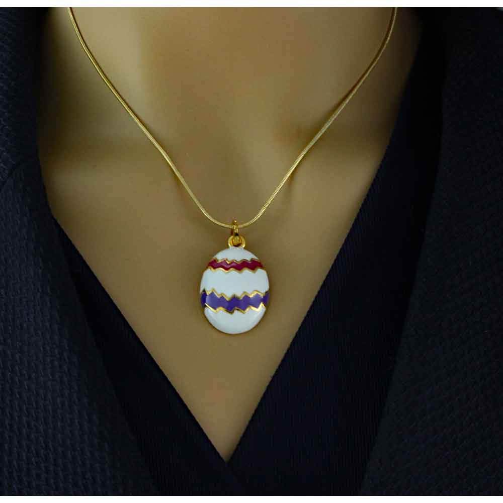 White Easter Egg Pendant with 18 Inch Chain - PT334 - Lilylin Designs