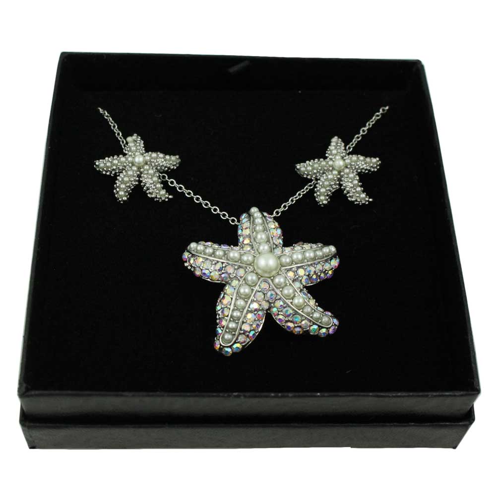 Pearl and Crystal Starfish Necklace and Earring Gift Set - PT337PBS - Lilylin Designs