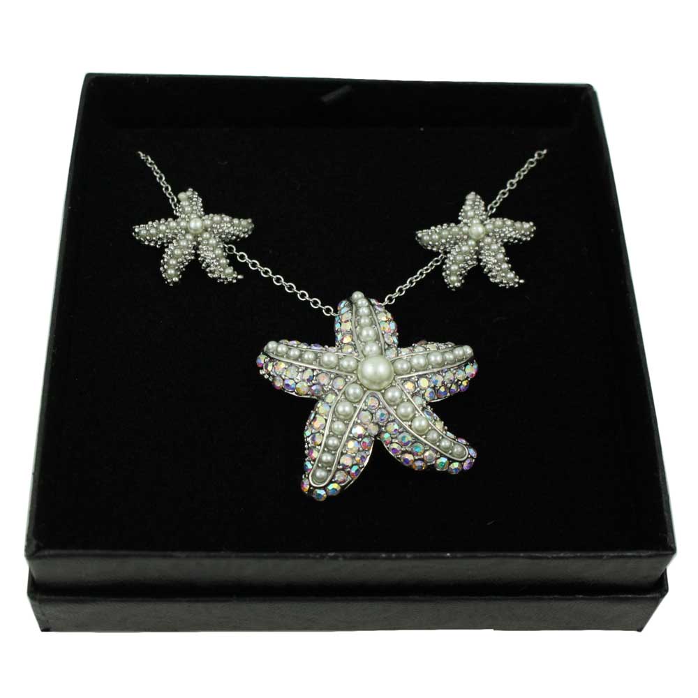 Lilylin Designs Pearl and Crystal Starfish Necklace and Earring Set
