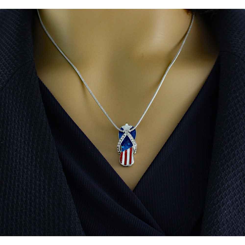 Red White Blue Patriotic Flip Flop Pendant with Chain - PT404 - Lilylin Designs