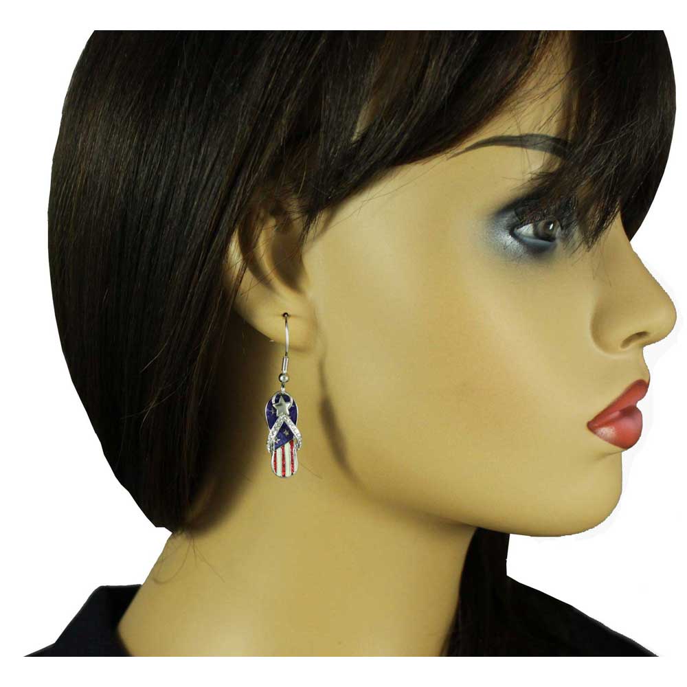Patriotic Red White and Blue Flip Flop Pierced Earring - PT404E - Lilylin Designs