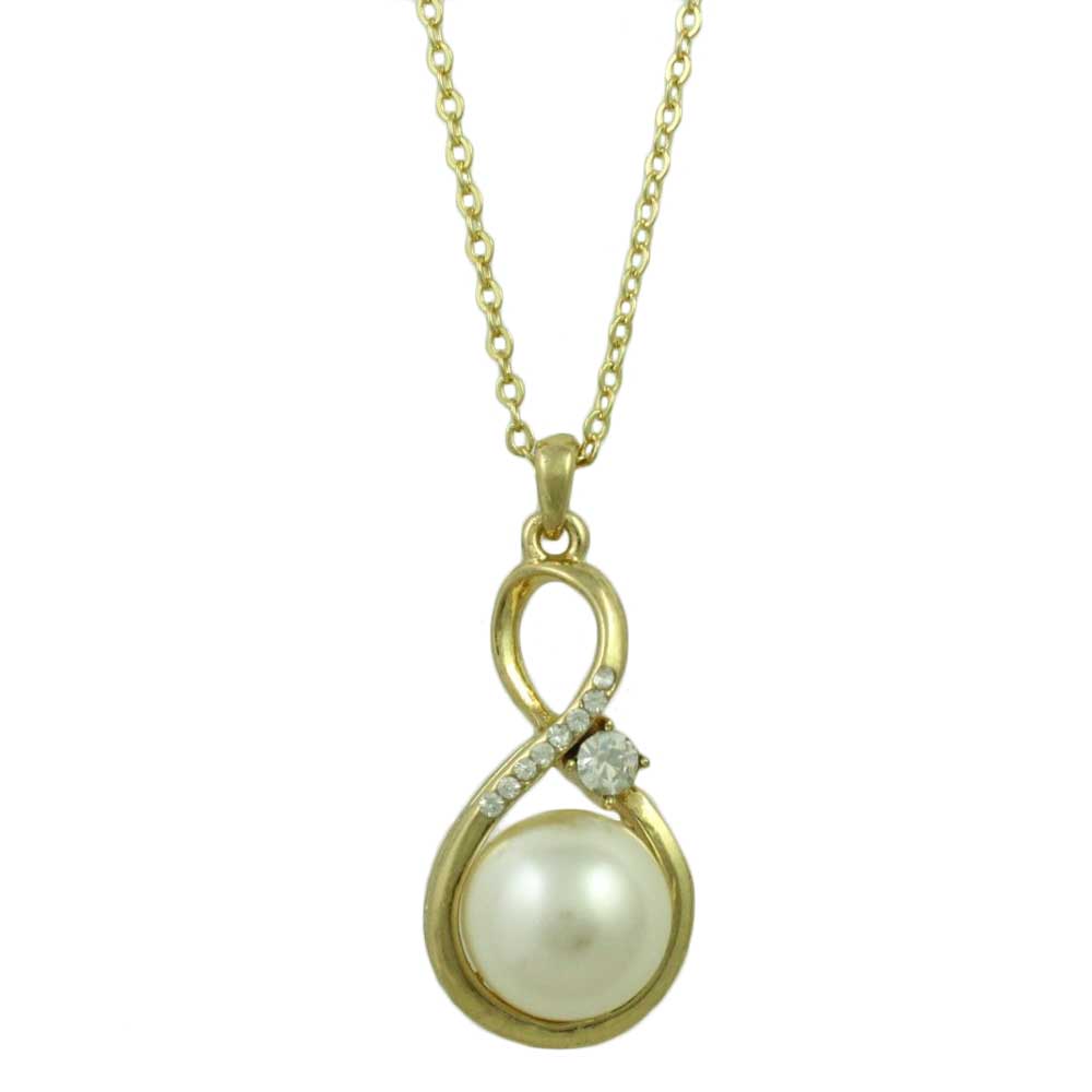 Lilylin Designs Pearl and Crystal Figure 8 Pendant on Gold-tone Chain