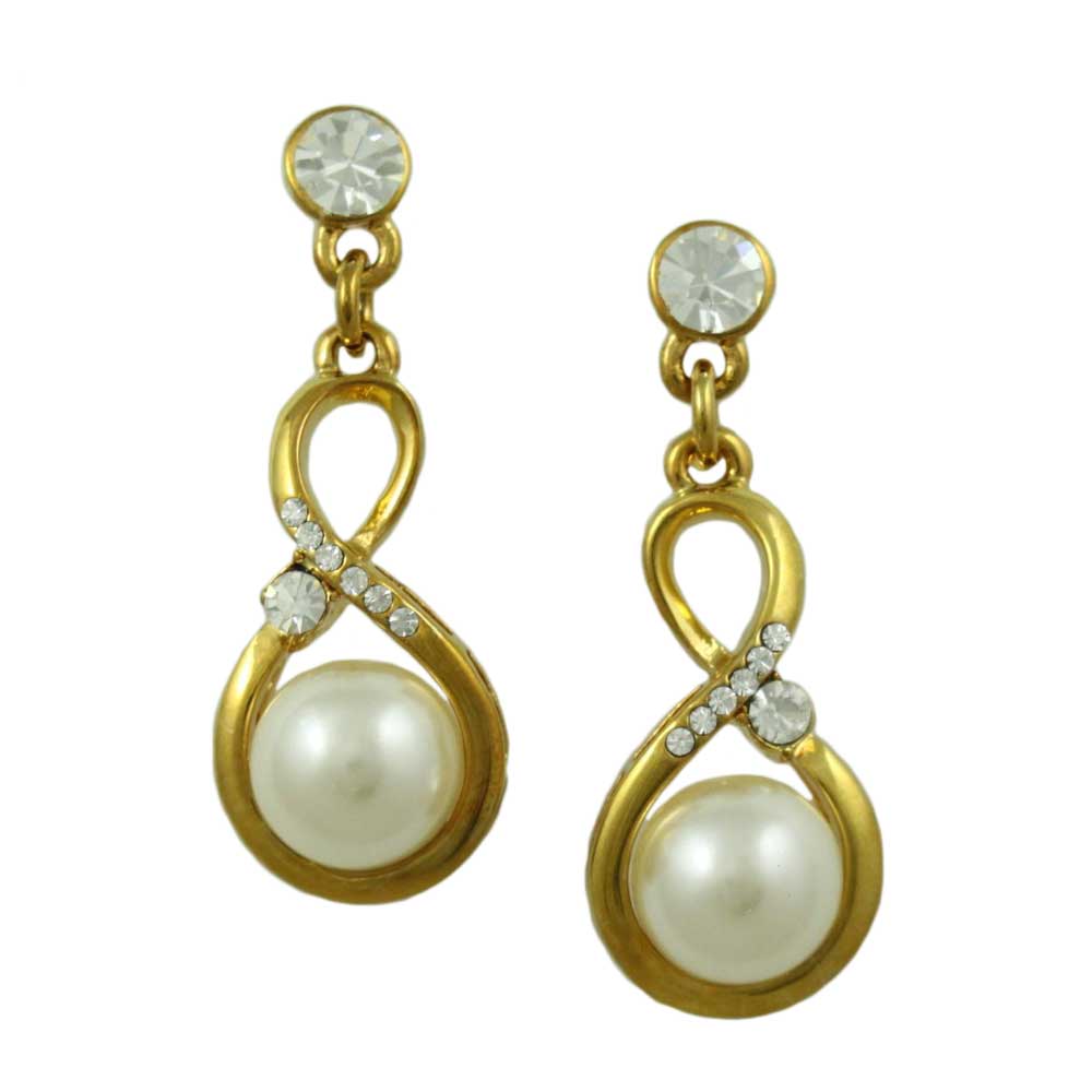 Lilylin Designs Gold Figure 8 with White Pearl and Crystals Earring