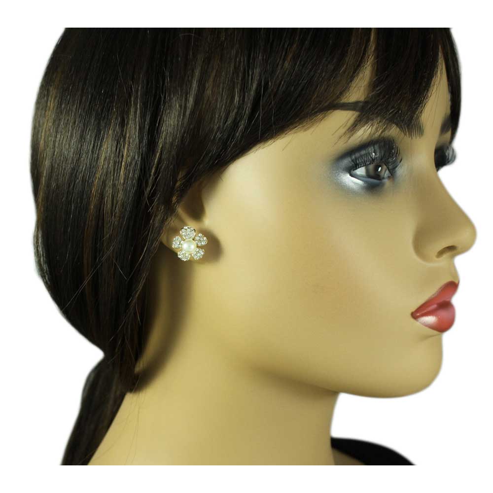 Pearl and Crystal Flower Necklace and Earring Jewelry Gift Set - PT408BS - Lilylin Designs