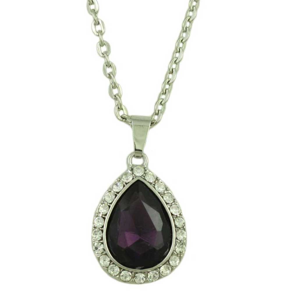 Dark Purple Crystal Teardrop Pendant on Silver Chain - PT410A - Lilylin Designs