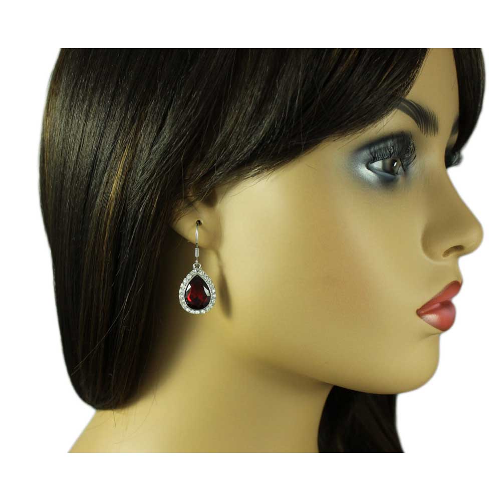 Dark Red Crystal Teardrop Dangling Pierced Earring - PT410SE - Lilylin Designs