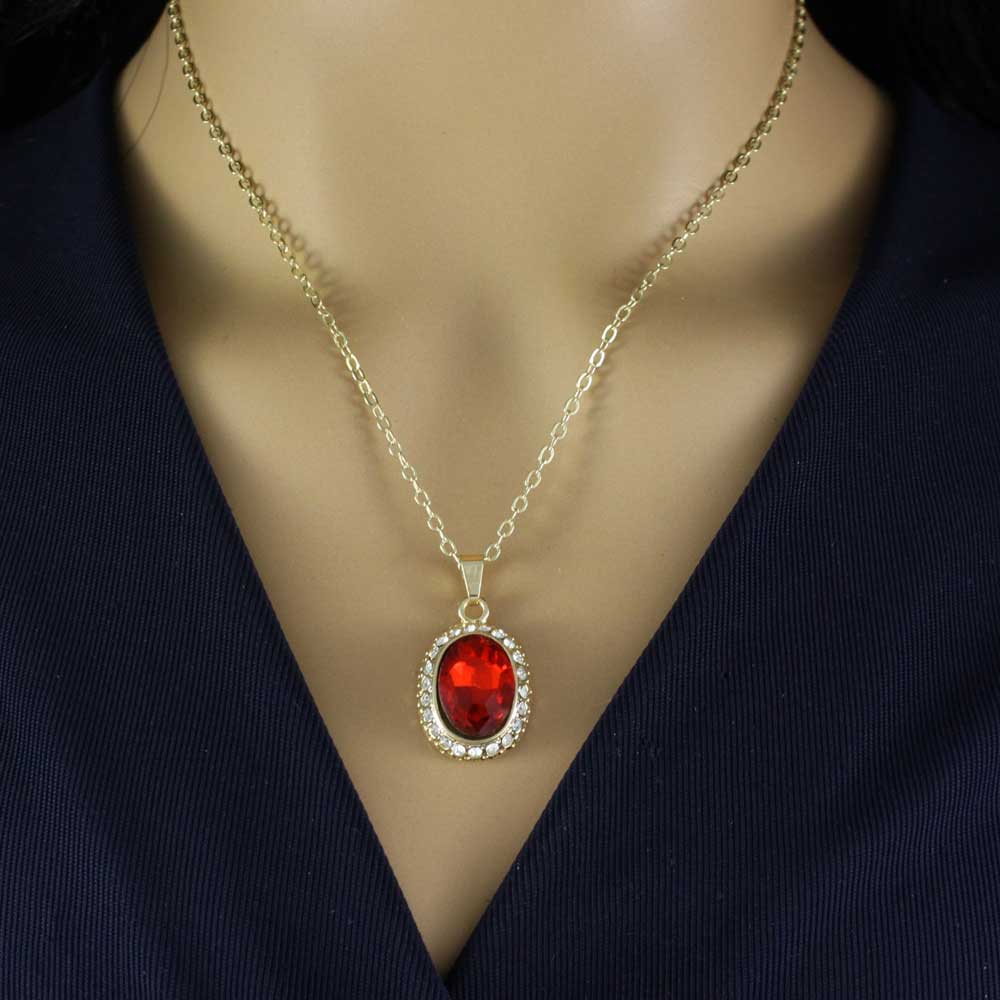 Red Oval Crystal Pendant on Gold - plated Chain - PT411S - Lilylin Designs