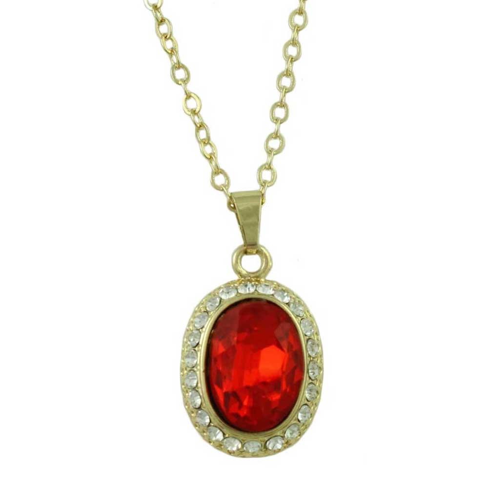 Lilylin Designs Red Oval Crystal Pendant on Gold-plated Chain