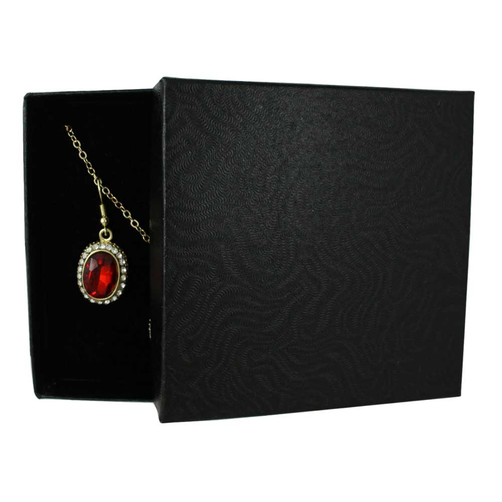 Red Oval Crystal Necklace with Matching Earring Gift Set - PT411SBS - Lilylin Designs