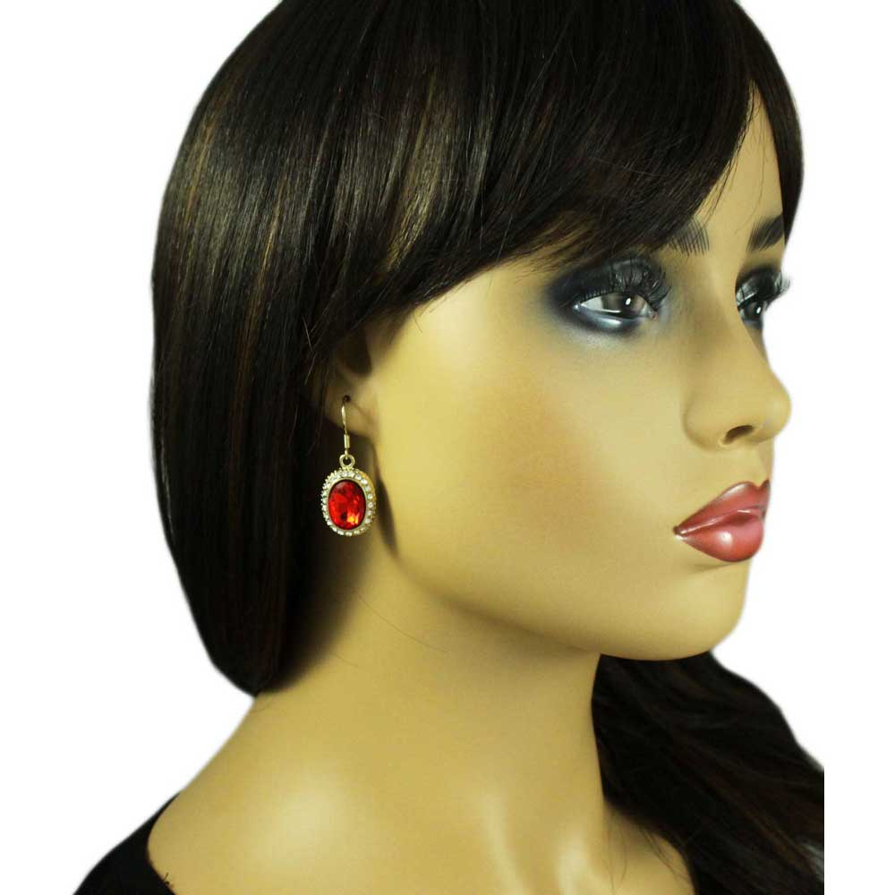 Red Oval Crystal Necklace with Matching Earring Gift Set - PT411SBS - Lilylin Designs