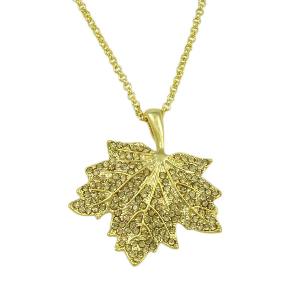 Lilylin Designs Light Topaz Crystal Maple Leaf Pendant on Gold Chain