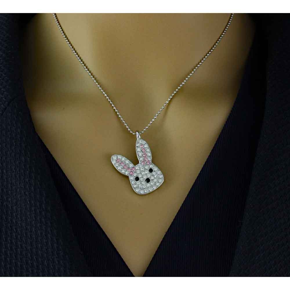 Pink Crystal Easter Bunny Pendant on 16 Inch Chain - PT501 - Lilylin Designs
