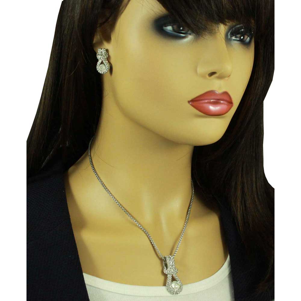 Elegant Silver Knotted Crystal Necklace and Earring Gift Set - PT507BS - Lilylin Designs
