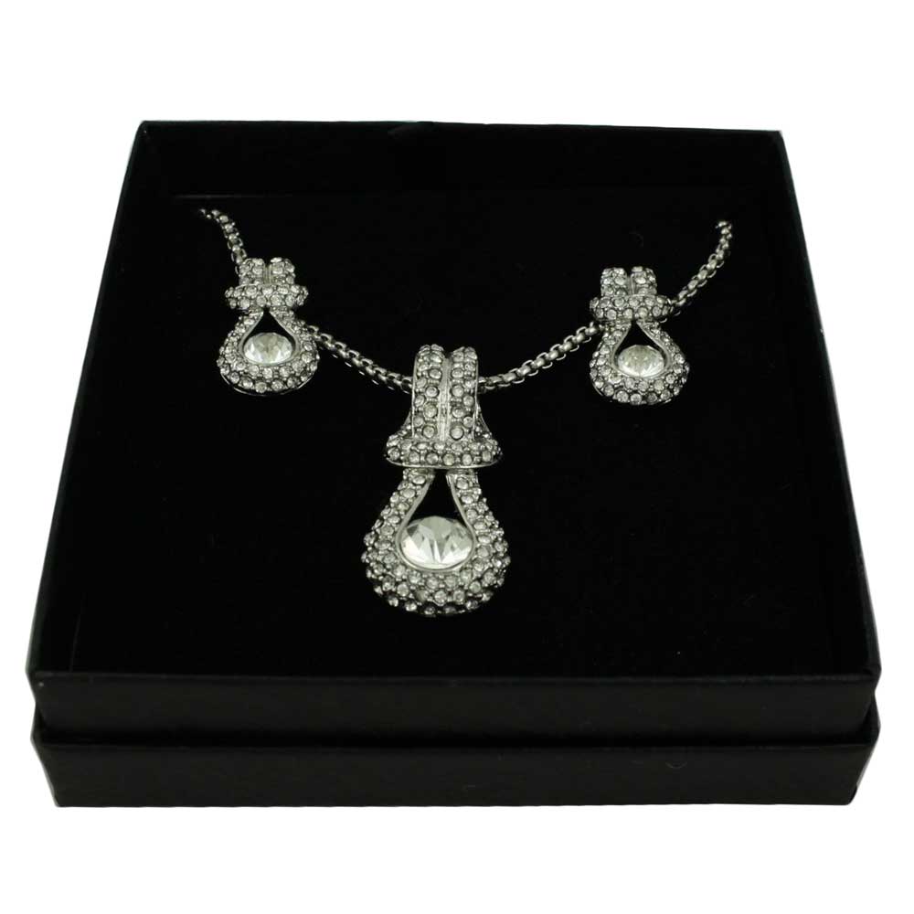 Elegant Silver Knotted Crystal Necklace and Earring Gift Set - PT507BS - Lilylin Designs